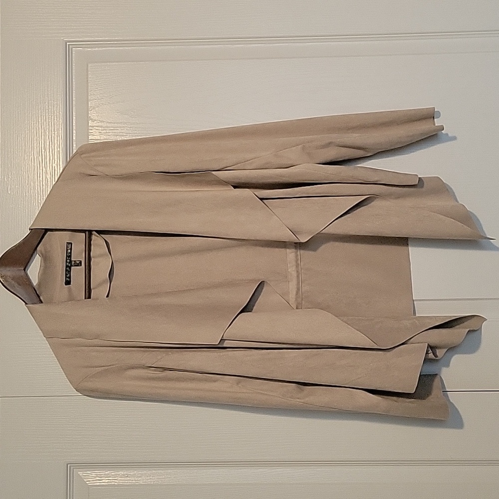 Zac & Rachel Light Taupe Draped Open-Front Blazer Jacket
